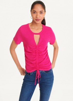 Women's Dkny Ruched Front T Shirts Pink | Q5730485