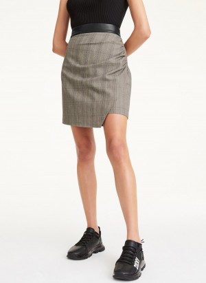 Women's Dkny Ruched Midi Glazed Jersey Skirts Black | B5962023