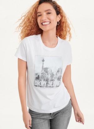 Women's Dkny Short Sleeve City Logo T Shirts White | H6170833