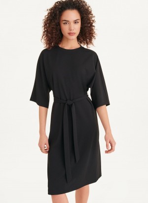 Women's Dkny Short Sleeve Kimono Sleeve Dress Black | P2034182