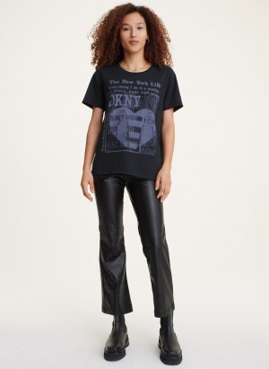 Women's Dkny Short Sleeve Newspaper T Shirts Black | U3598976