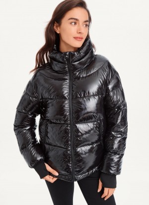 Women's Dkny Short Wet Puffer Jacket Black | E5423775