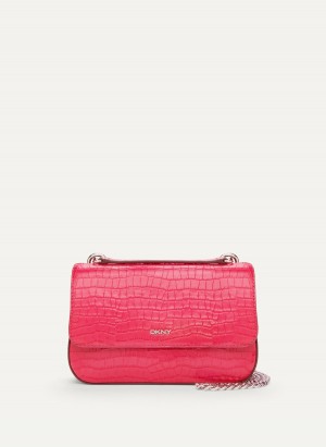 Women's Dkny Sina Croco Flap Shoulder Bags Pink | N5543266