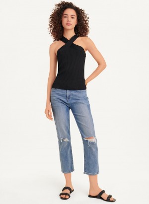 Women's Dkny Sleeveless Crossover Sweater Tank Top Black | D1187636