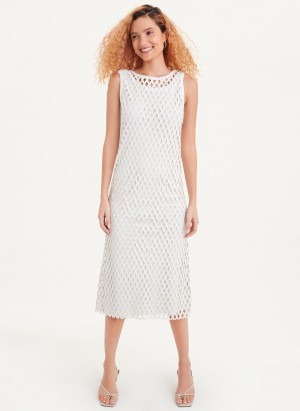 Women's Dkny Sleeveless Perforated A-Line Dress White | I1655221