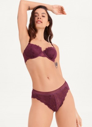 Women's Dkny Superior Lace Brazilian Bikinis Burgundy | I6161918