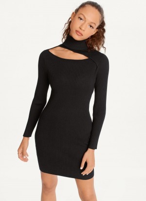 Women's Dkny Turtleneck Sweater Dress Black | U2837352