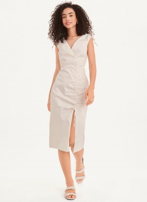 Women's Dkny V-Neck Dress White | N1040216
