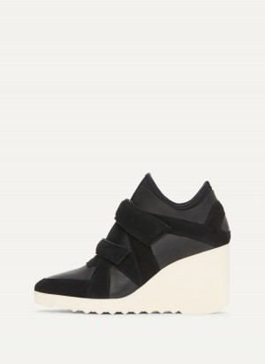 Women's Dkny Velcro Wedge Sneakers Black | H4801678