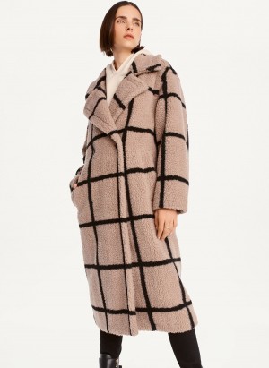 Women's Dkny Windowpane Sherpa Jackets Beige | F1212055