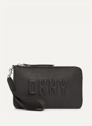 Women's Dkny Wristlet Raised Logo Clutch Bags Black | R6982991