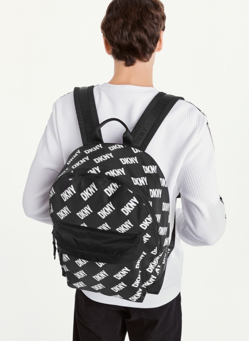 Men's Dkny All Over Logo Backpacks Black | P8642030