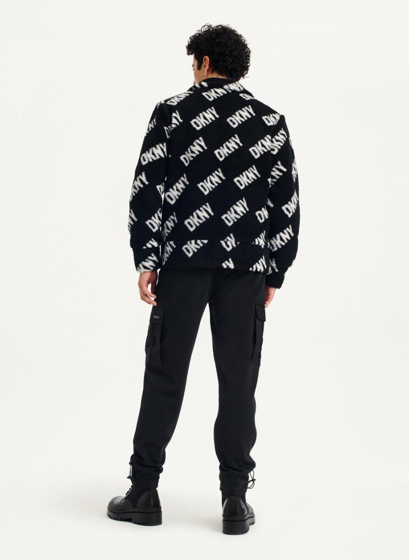 Men's Dkny All Over Logo Sherpa Jackets Black | R3579167