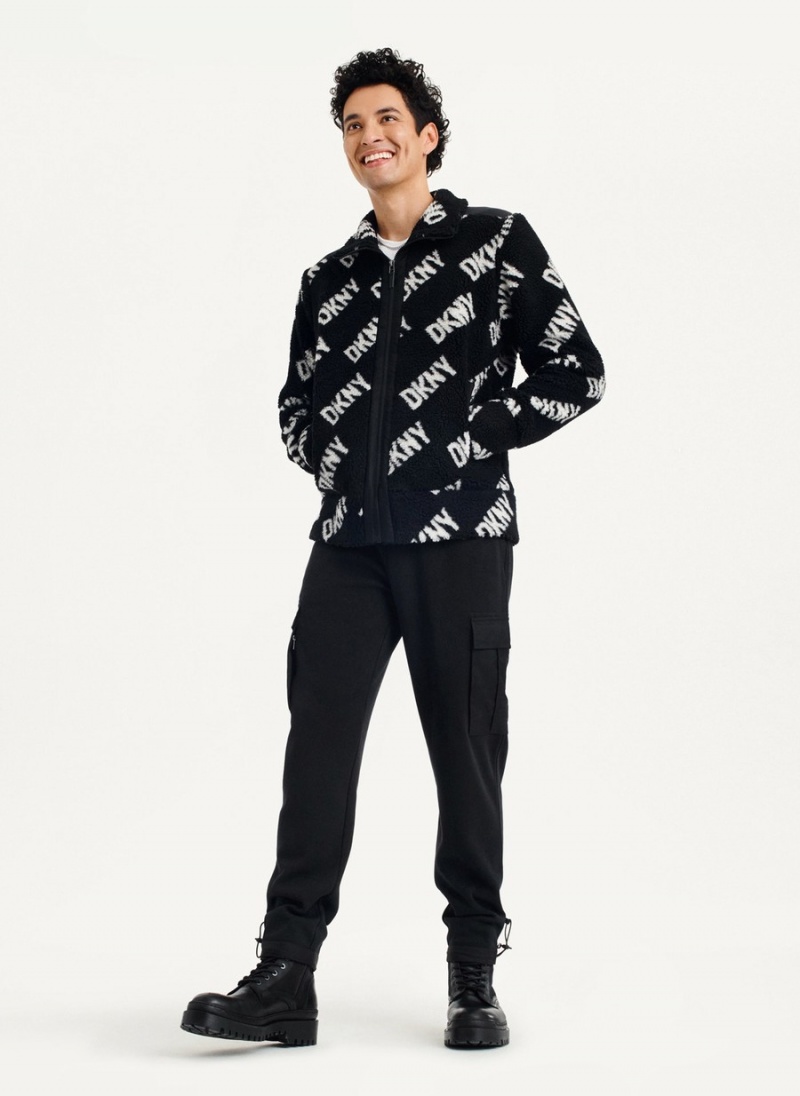 Men's Dkny All Over Logo Sherpa Jackets Black | R3579167