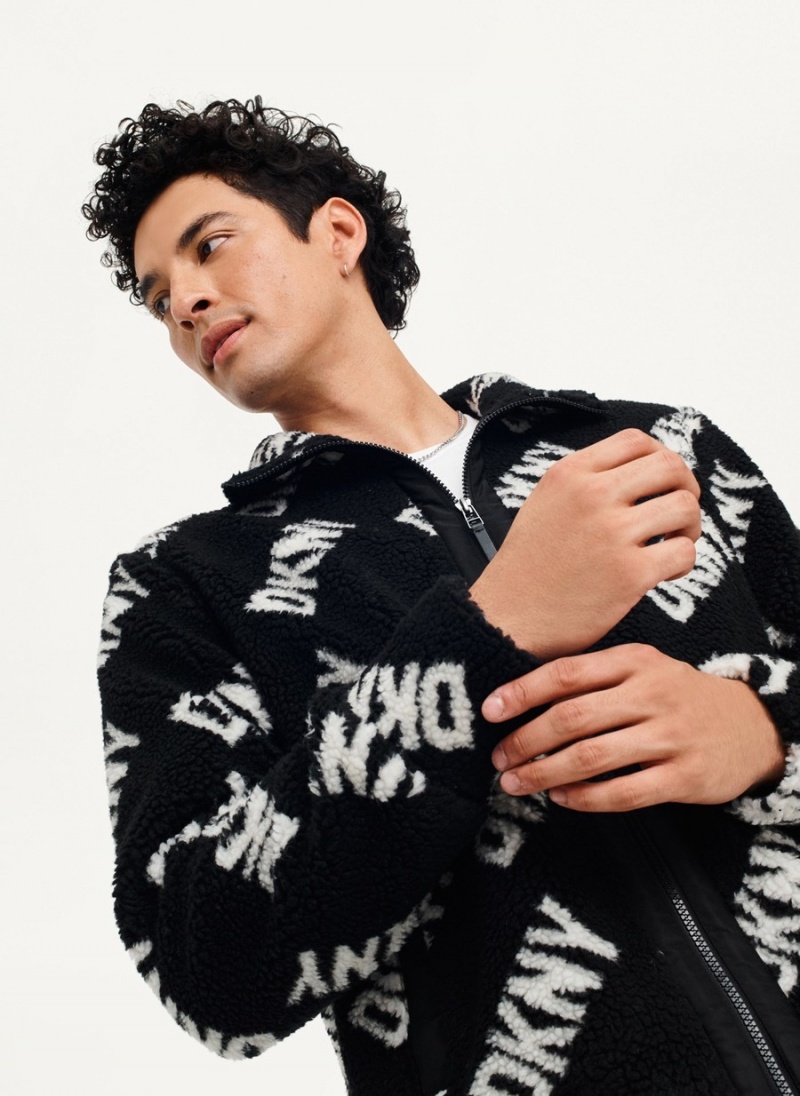 Men's Dkny All Over Logo Sherpa Jackets Black | R3579167