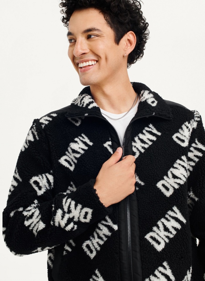 Men's Dkny All Over Logo Sherpa Jackets Black | R3579167