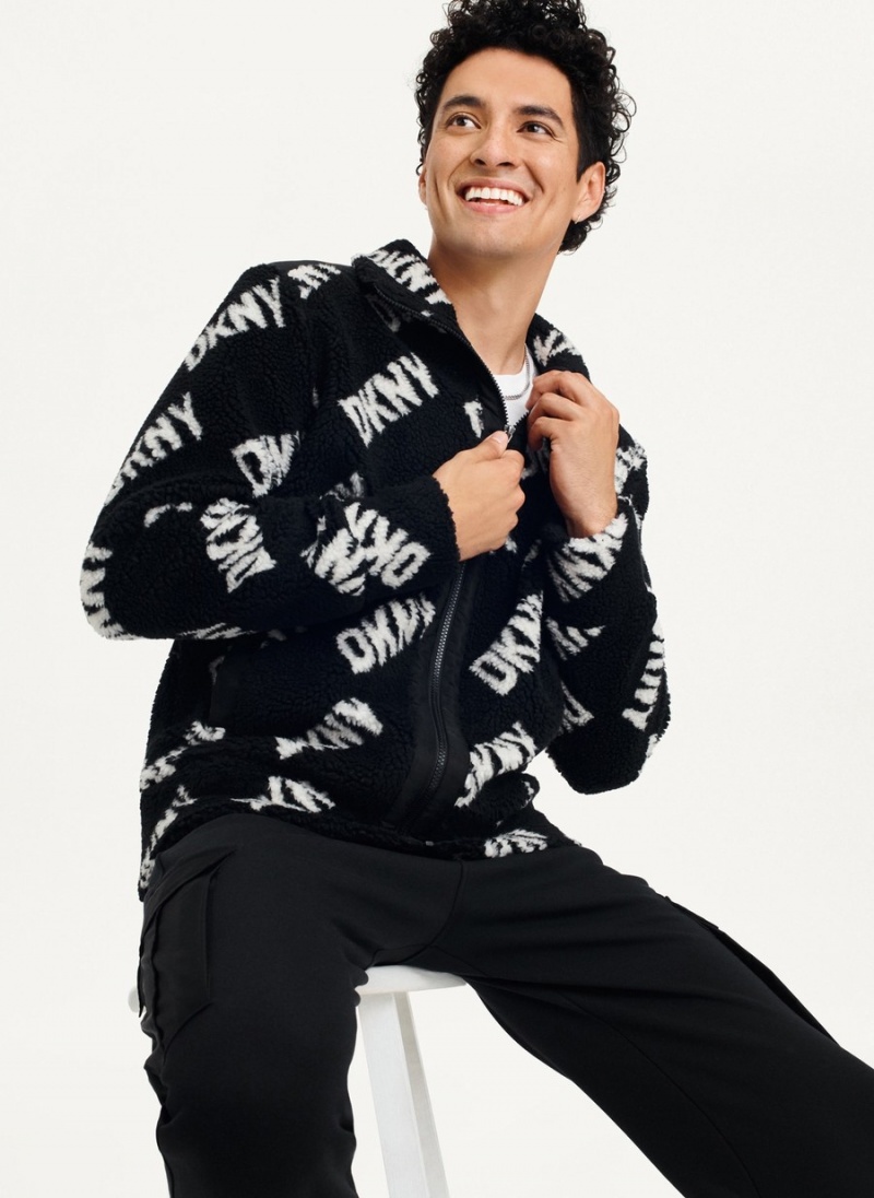 Men's Dkny All Over Logo Sherpa Jackets Black | R3579167