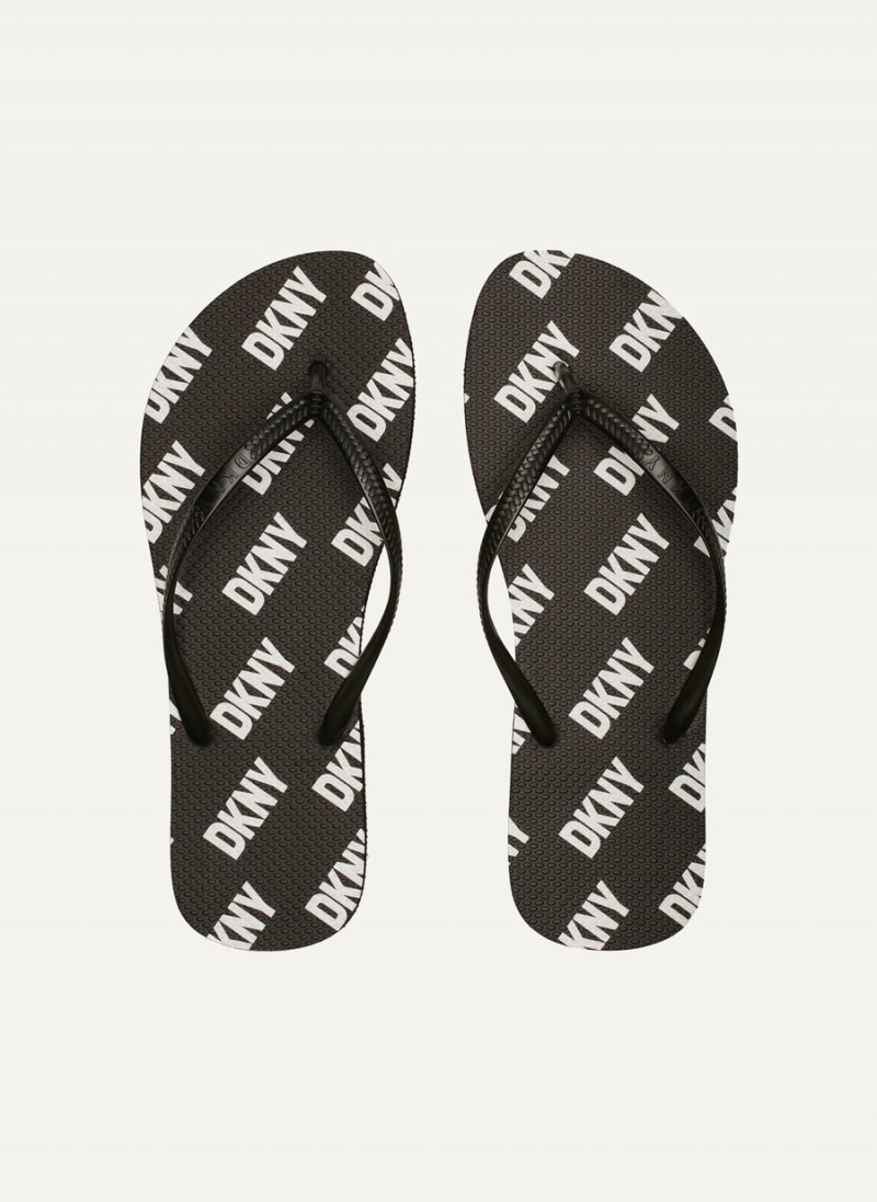 Men's Dkny Allover Logo Flip Flops Black | M2257662