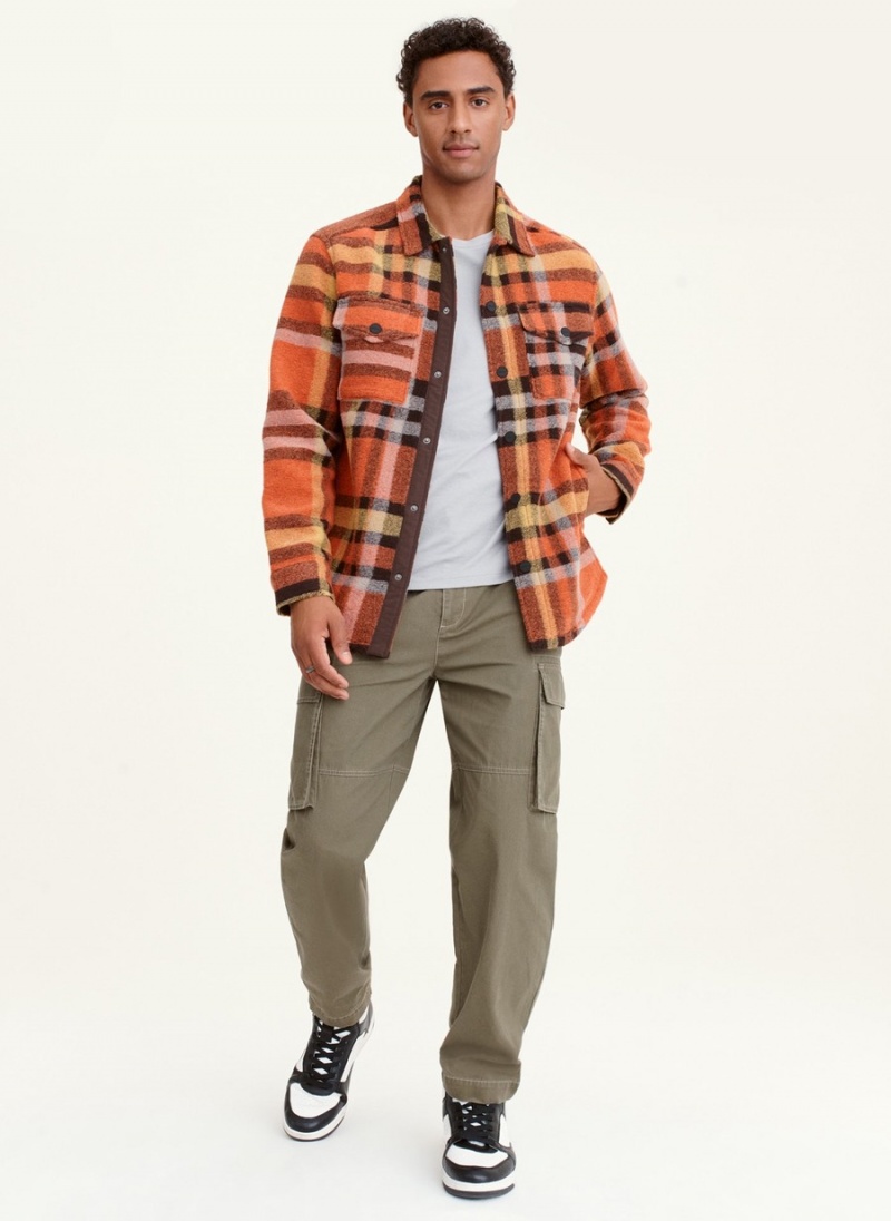Men\'s Dkny Autumn Plaid Shirt Jackets Orange | J9362853