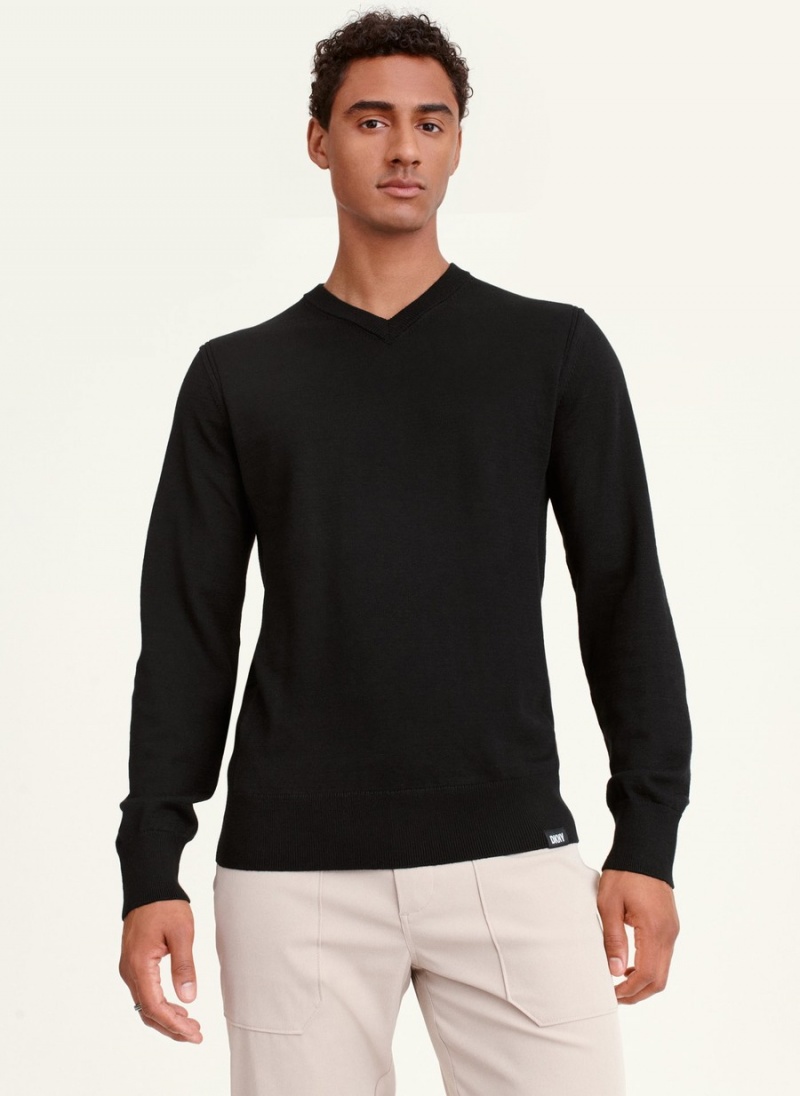 Men\'s Dkny Basic V Neck Sweaters Black | B0213050