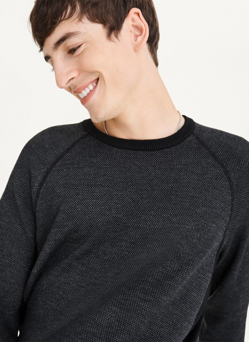 Men's Dkny Birdseye Raglan Sleeve Sweaters Black | I7694156