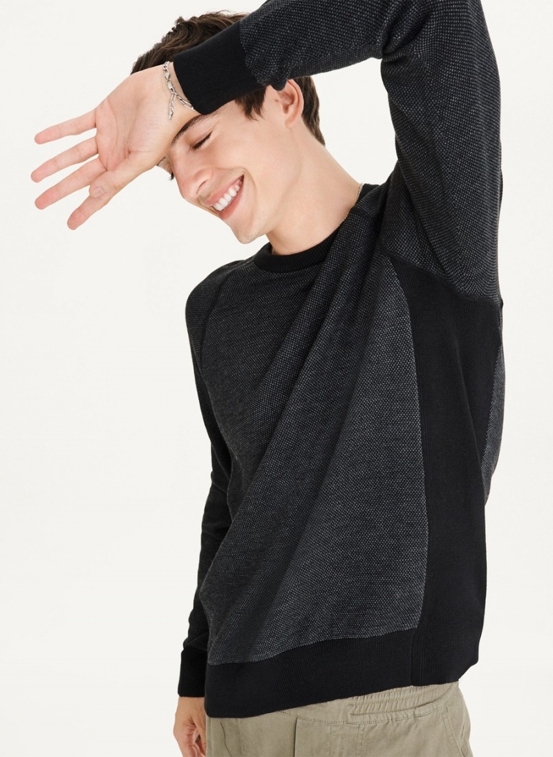 Men's Dkny Birdseye Raglan Sleeve Sweaters Black | I7694156