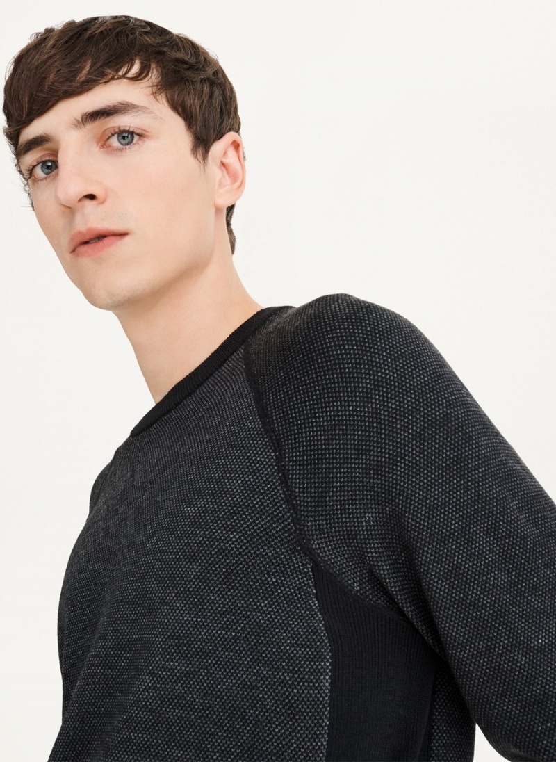 Men's Dkny Birdseye Raglan Sleeve Sweaters Black | I7694156
