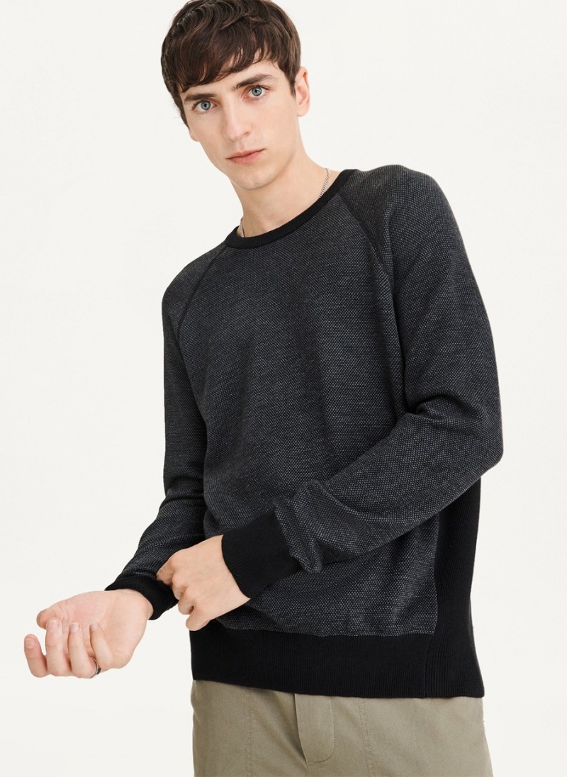 Men\'s Dkny Birdseye Raglan Sleeve Sweaters Black | I7694156
