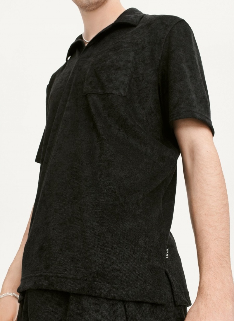 Men's Dkny Blend Toweling Short Sleeve Knit Polo Shirts Black | B2228469