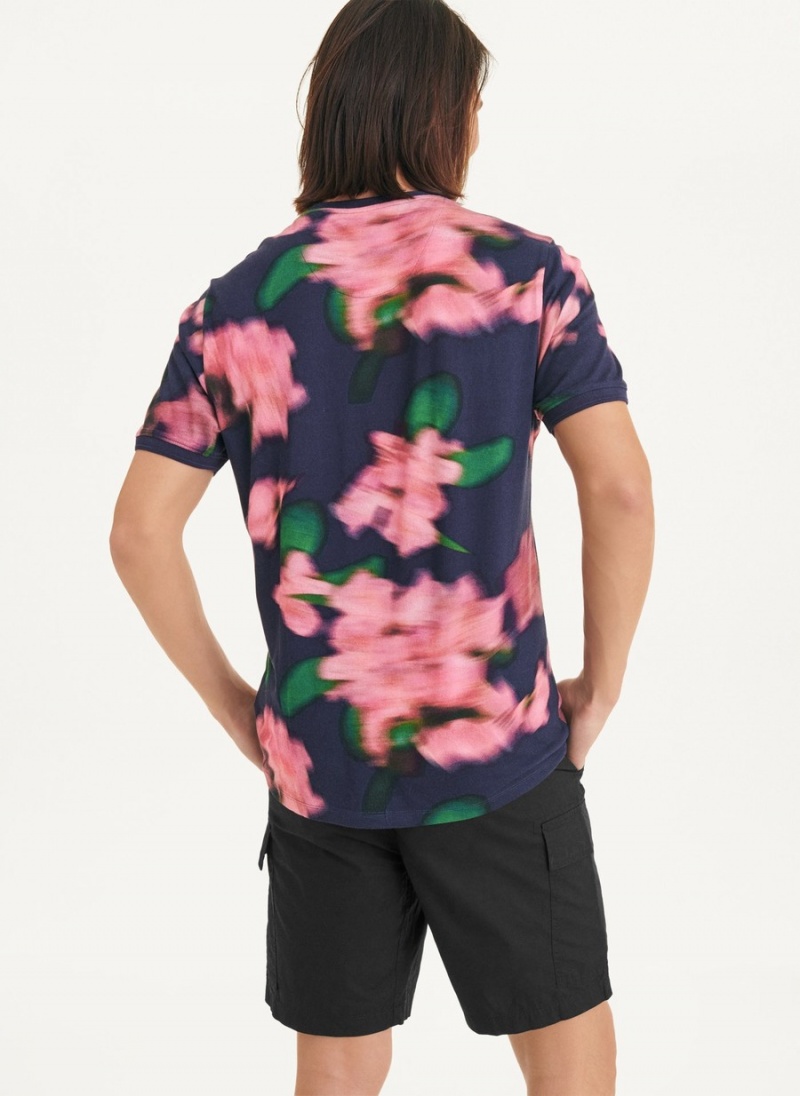 Men's Dkny Blurry Floral Crew T Shirts Navy | Y6220649