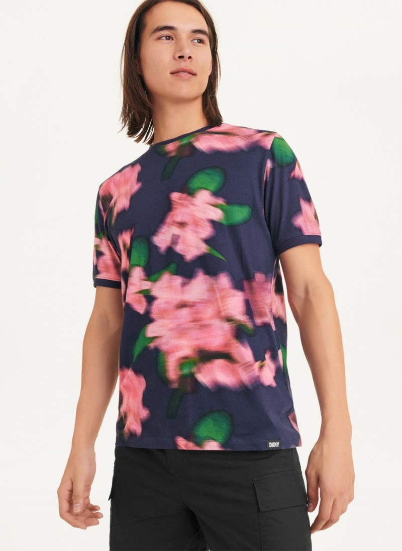 Men\'s Dkny Blurry Floral Crew T Shirts Navy | Y6220649
