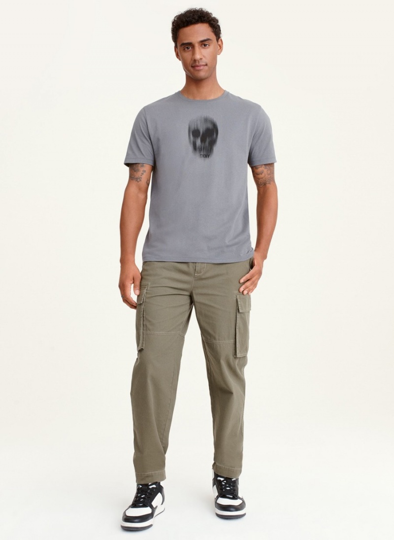 Men's Dkny Blurry Skull T Shirts Grey | P2645288