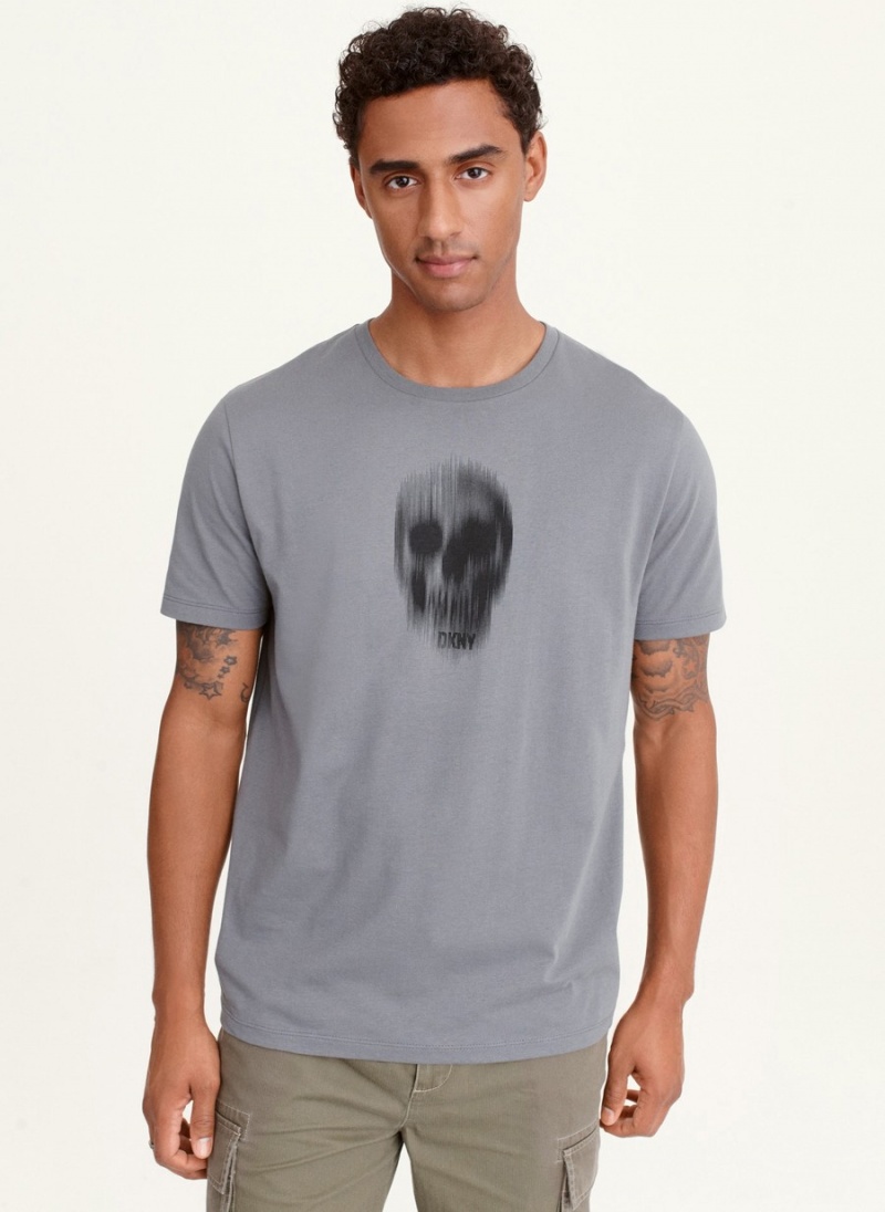 Men\'s Dkny Blurry Skull T Shirts Grey | P2645288