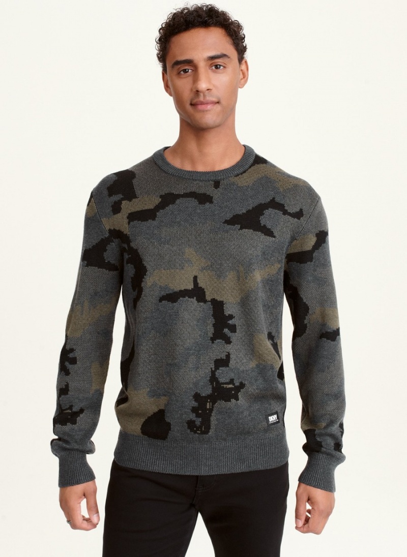 Men\'s Dkny Camo Crew Sweatshirts Grey | F3832718