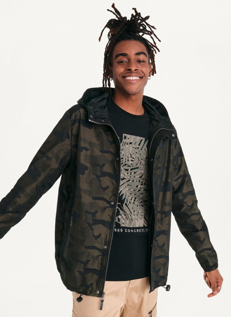 Men's Dkny Camo Hooded Jackets Olive | Z5051730