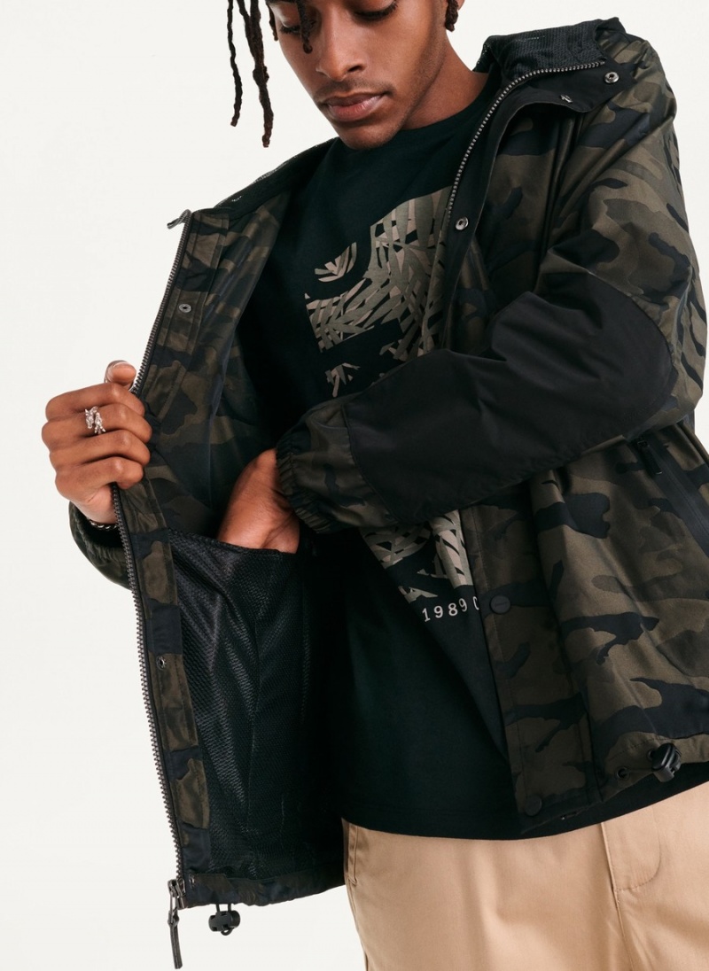Men's Dkny Camo Hooded Jackets Olive | Z5051730