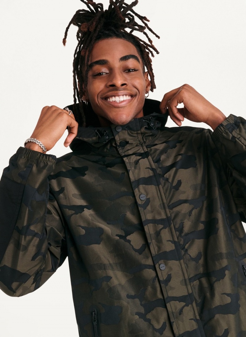 Men's Dkny Camo Hooded Jackets Olive | Z5051730