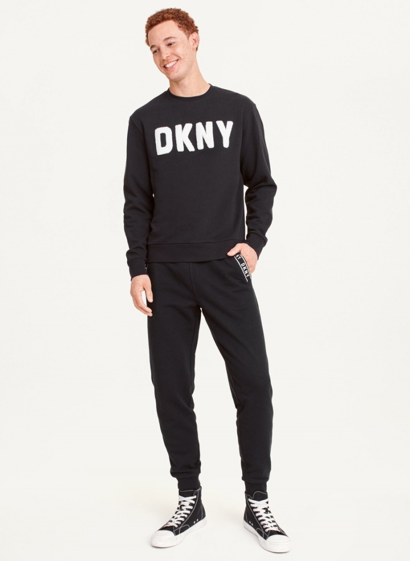 Men's Dkny Chenille Logo Sweatshirts Black | W0408112
