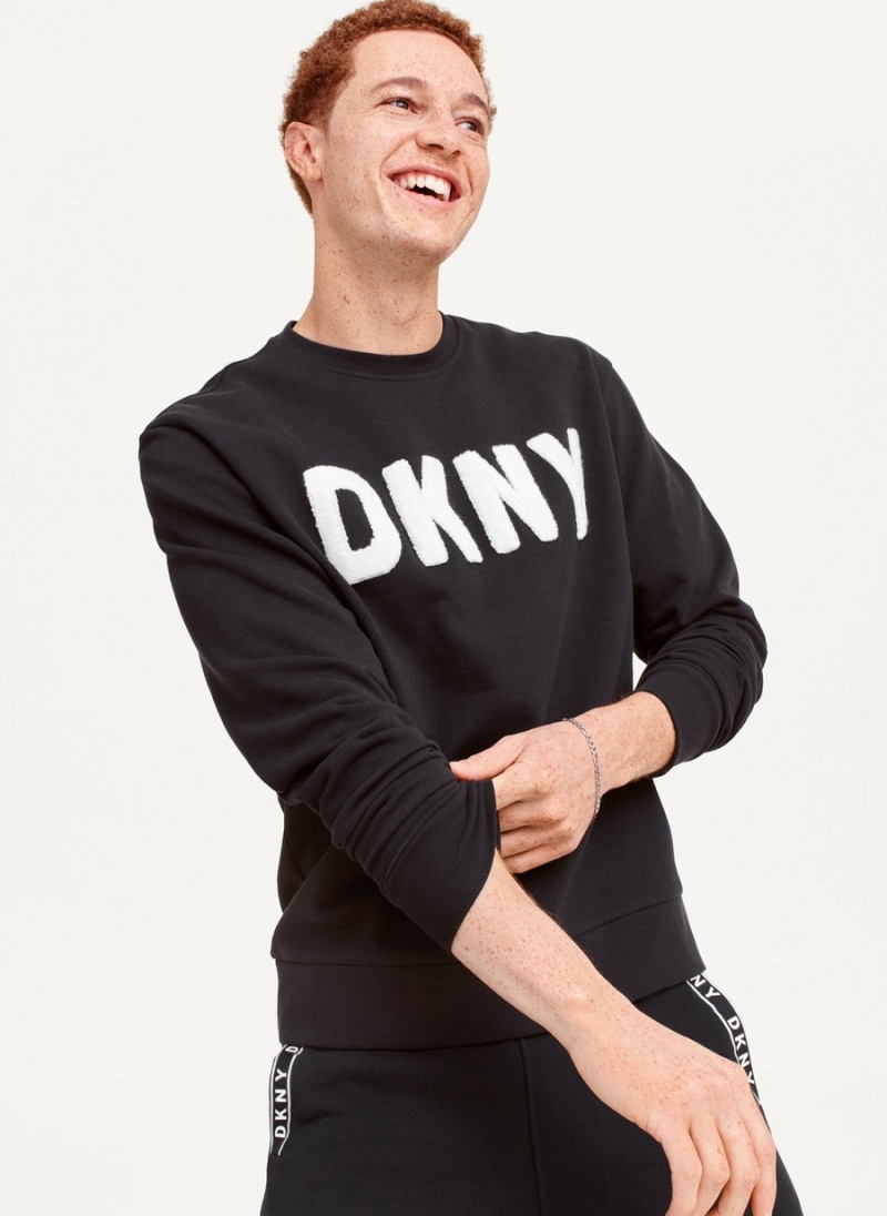 Men\'s Dkny Chenille Logo Sweatshirts Black | W0408112
