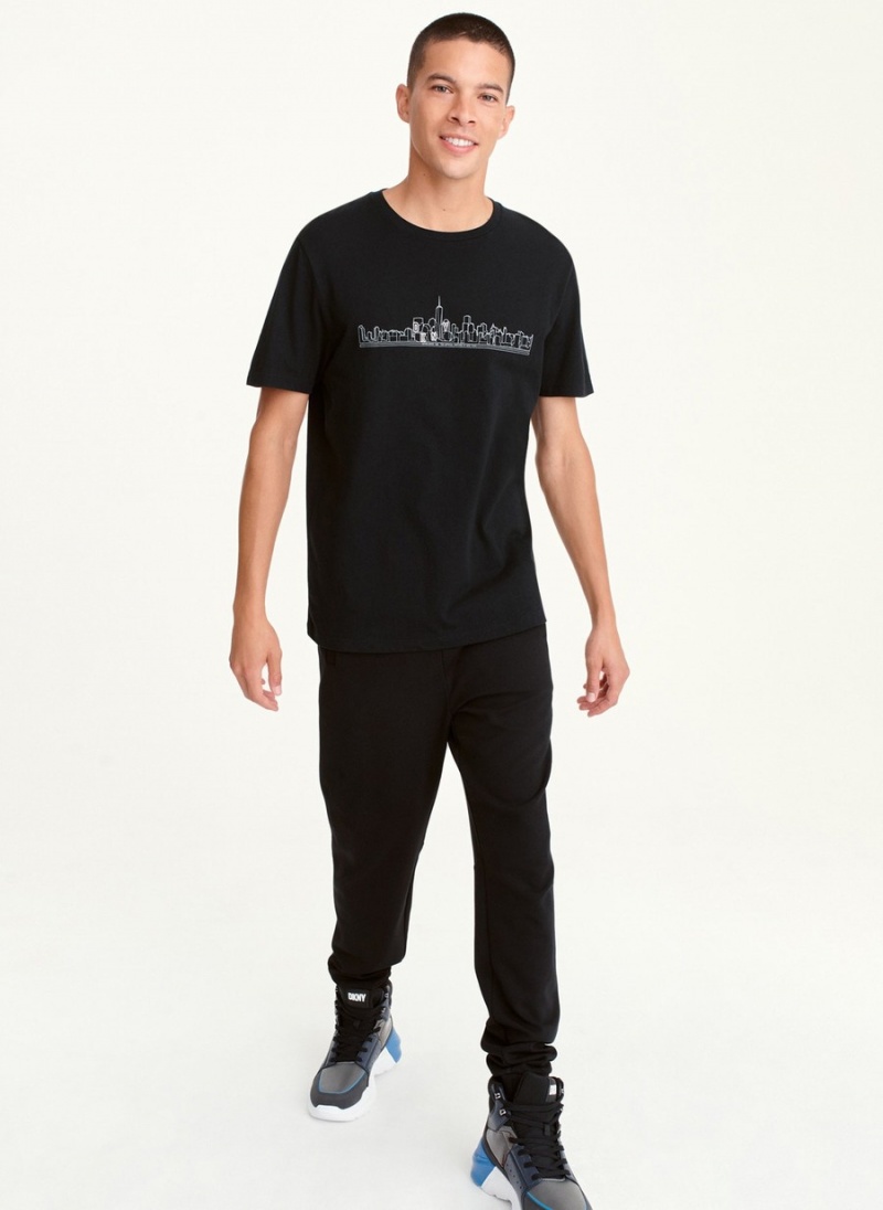 Men's Dkny Cityscape Sketch T Shirts Black | D8750181