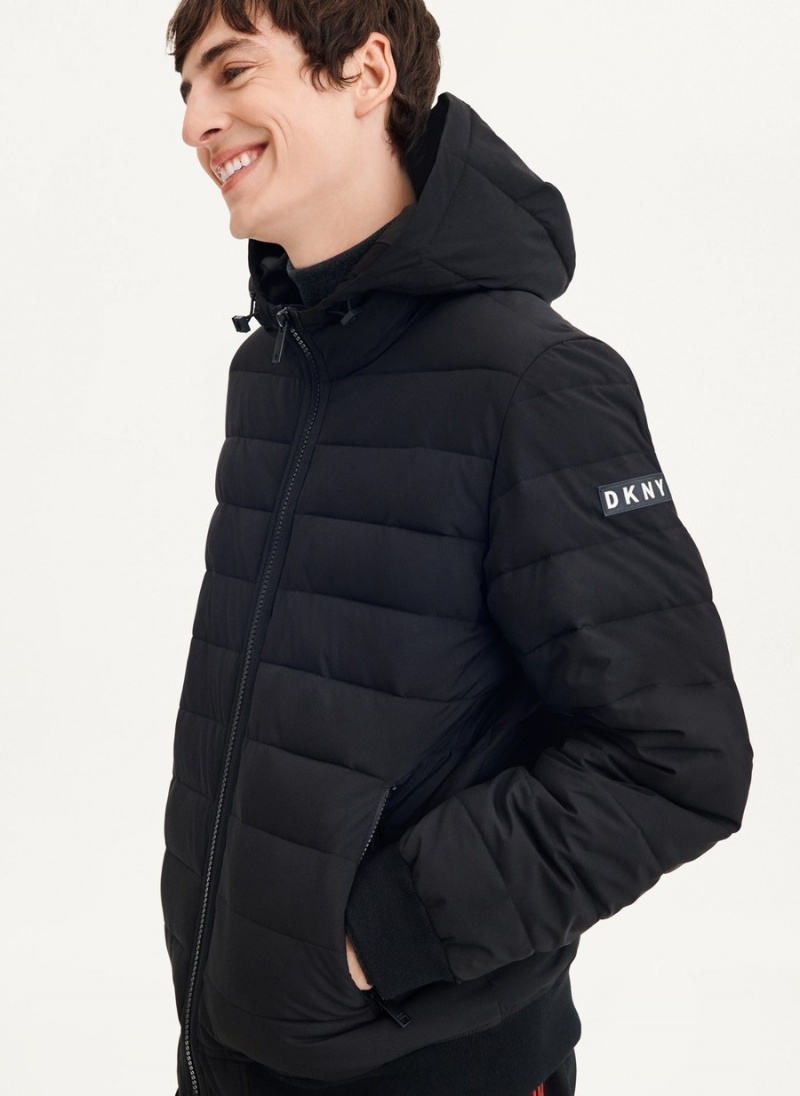 Men\'s Dkny Classic Hooded Puffer Jacket Black | D9516210