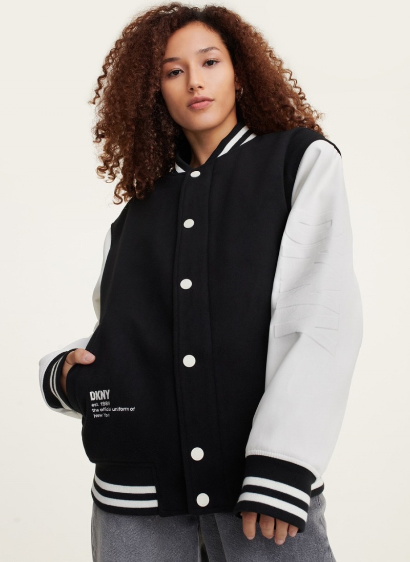 Men's Dkny Classic Varsity Jackets Black | V4841867