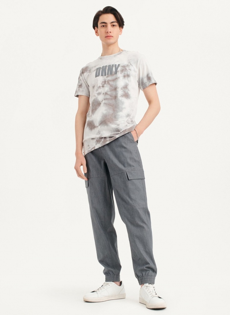 Men's Dkny Cloud Wash Logo T Shirts Grey | C3029764