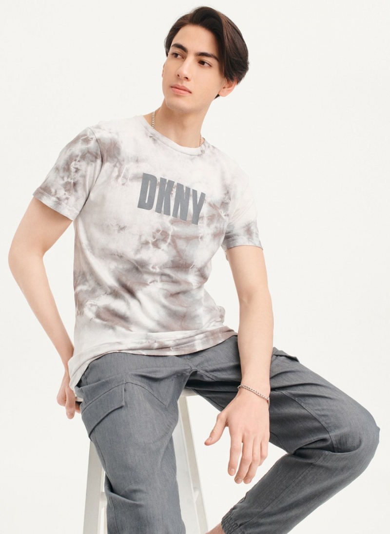 Men's Dkny Cloud Wash Logo T Shirts Grey | C3029764