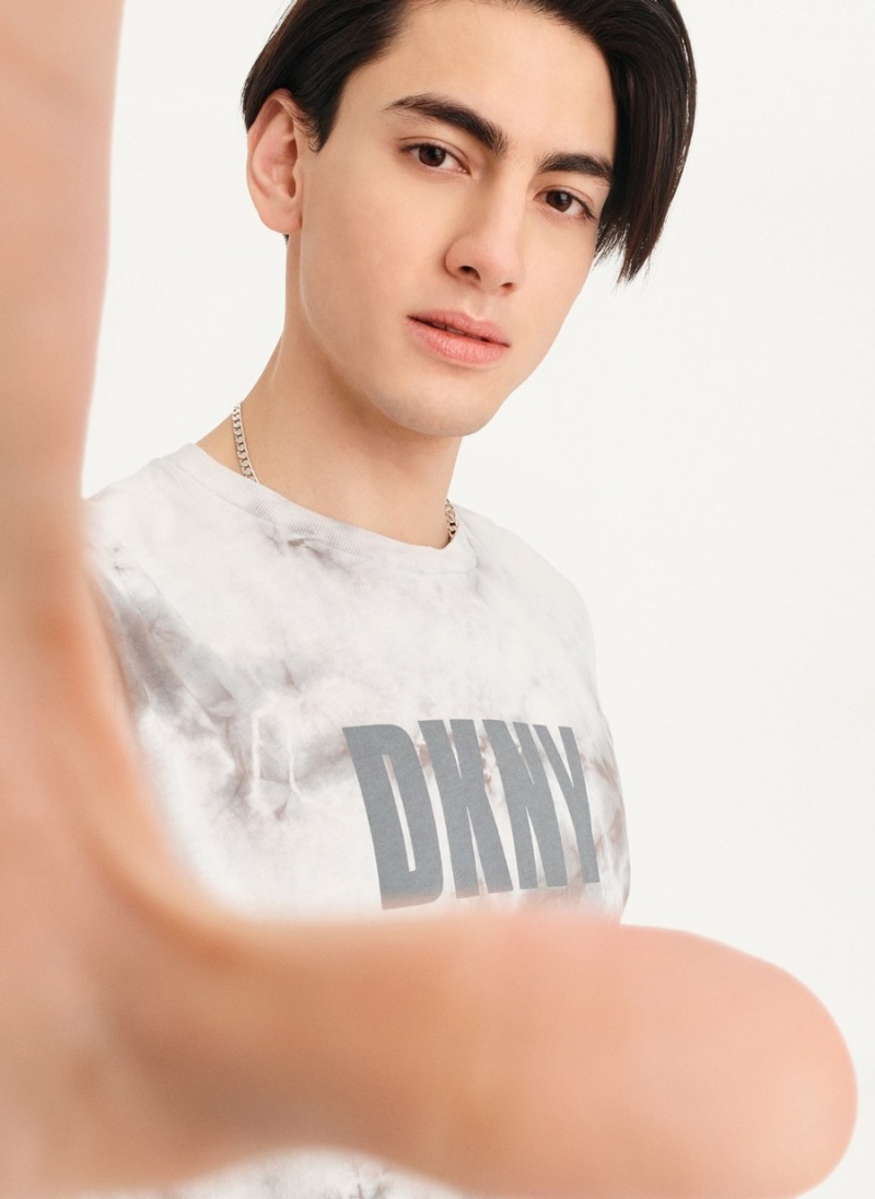 Men's Dkny Cloud Wash Logo T Shirts Grey | C3029764