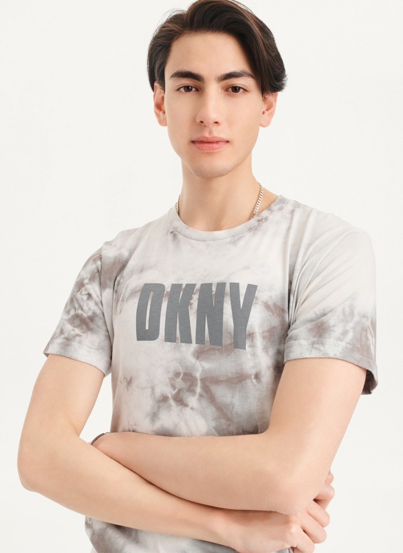 Men's Dkny Cloud Wash Logo T Shirts Grey | C3029764
