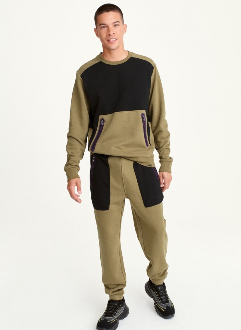 Men's Dkny Color Block Crew Neck Long Sleeve Black | V1389855