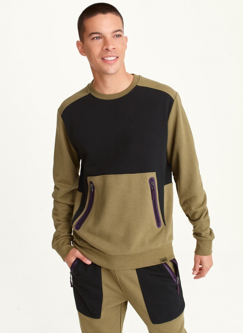 Men\'s Dkny Color Block Crew Neck Long Sleeve Black | V1389855