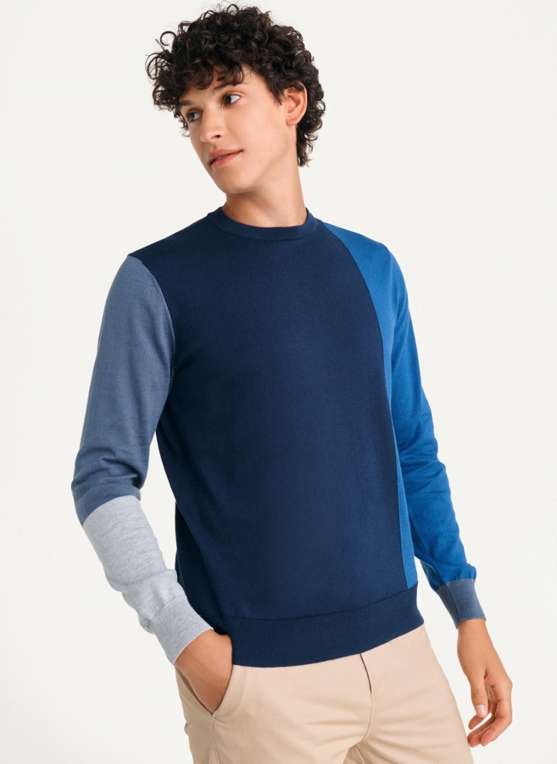 Men's Dkny Colorblock Crew Sweaters Navy | Z4139803