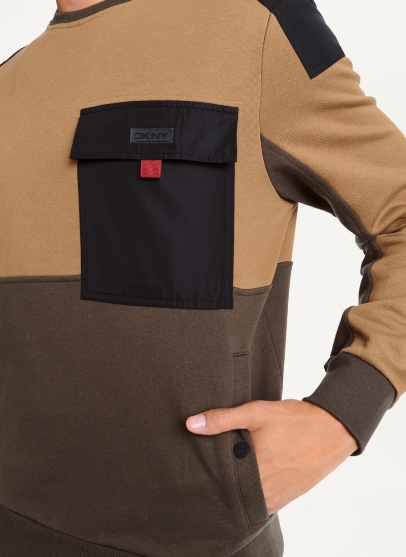 Men's Dkny Colorblock Crew With Cargo Pocket Sweatshirts Black | G5593437